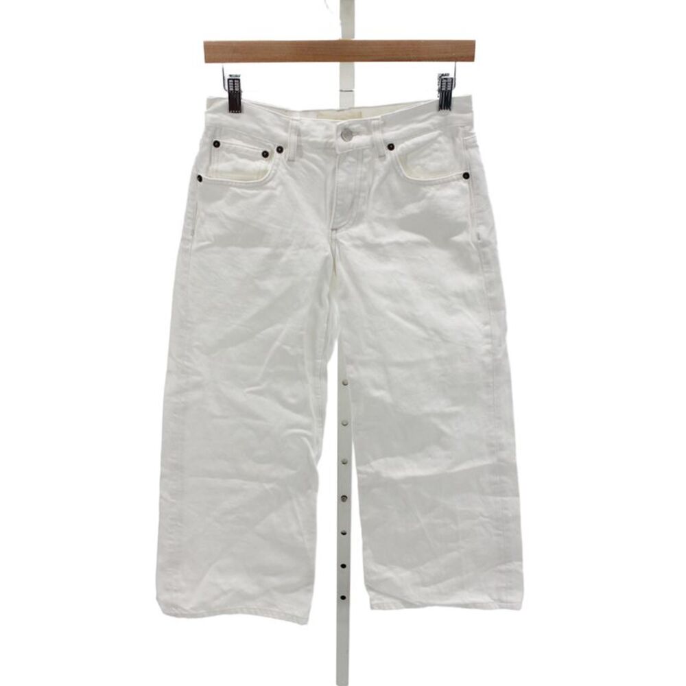 Jeanerica Womens Cropped White Cotton Jeans Mid Rise Solid Button Size 24